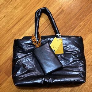 Kika Vargas large navy blue metallic tote. New with tags.